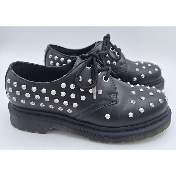 Near Mint Dr. Martens 1461 Stud Wanama Black Leather Oxfords US Men 5 Women 6 - Picture 10 of 16